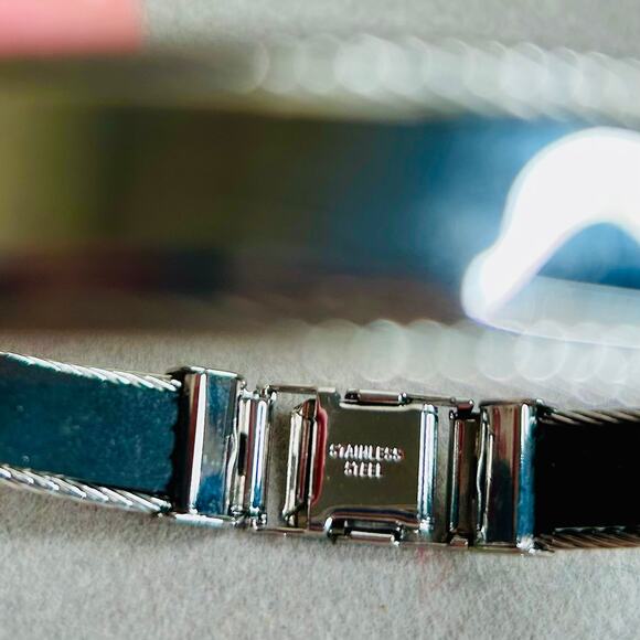 Black Rubber Stainless Steel Cable Blank ID Bracelet 7.5” - Picture 3 of 4